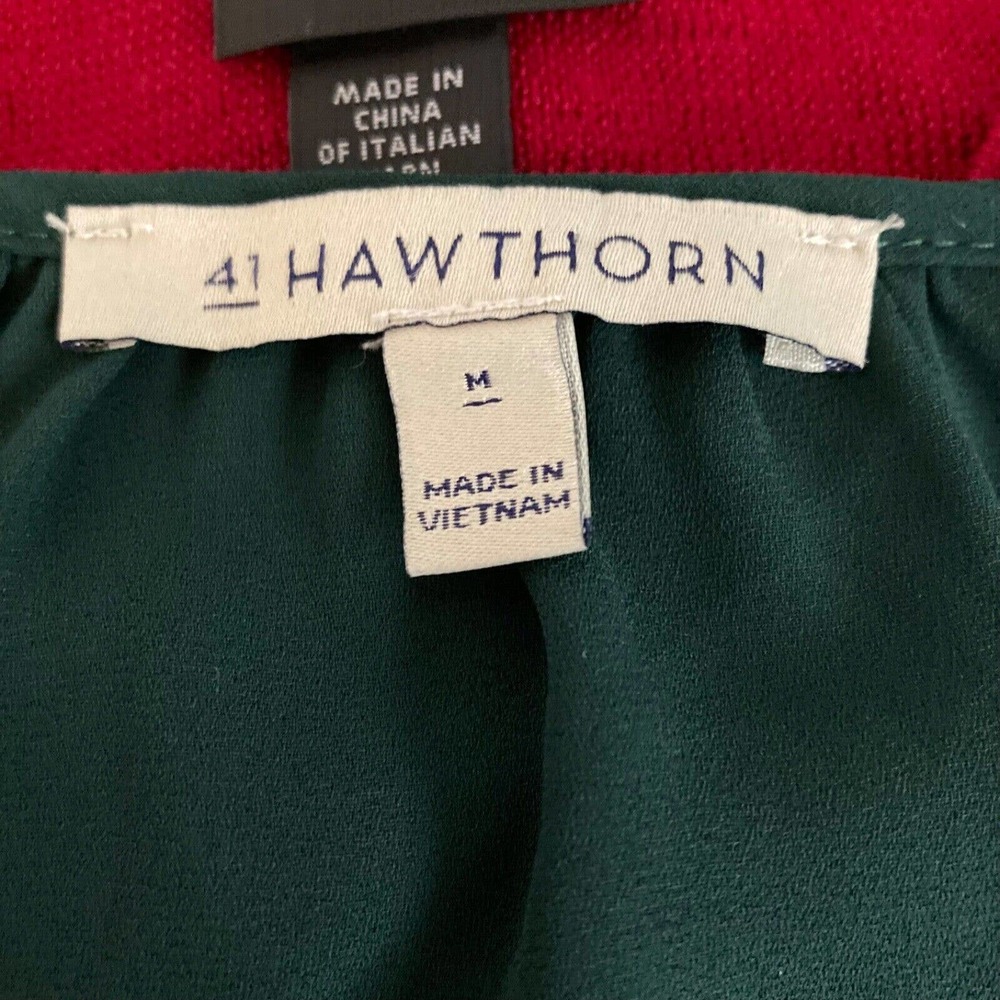 41 Hawthorn Shirt Womens Sz M Green Pleated Crochet 3/4 Sleeve‎ V- Neck Tunic - Picture 5 of 8